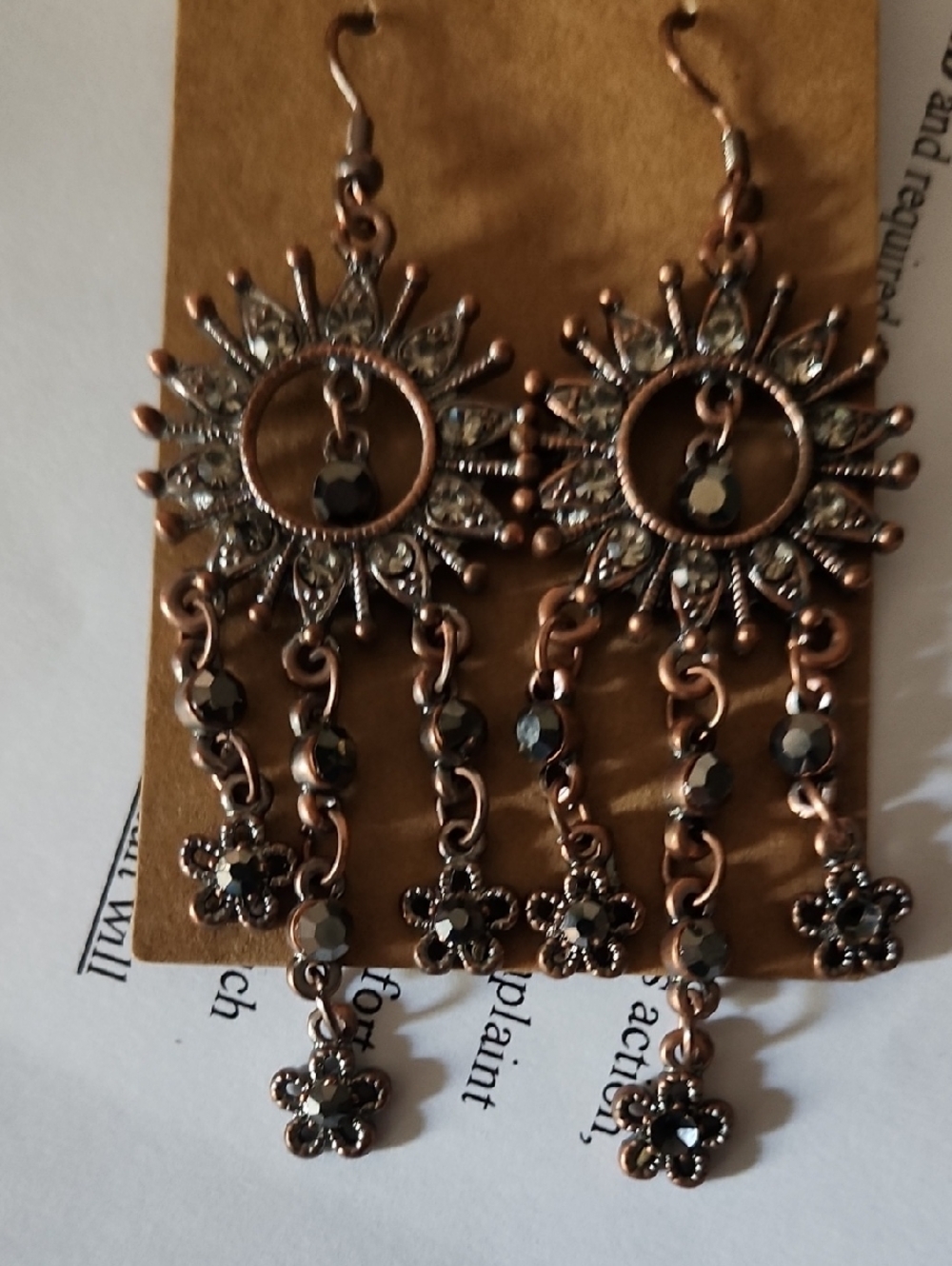 Boho Sunburst Drop Earrings in Copper 3" L - Picture 4 of 5